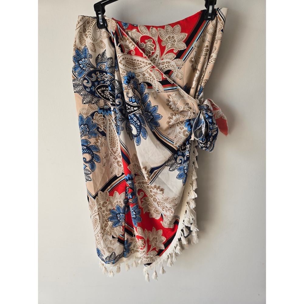 Shein Boho Wrap Skirt Tassel Fringe Paisley Print Beach Resort Size L